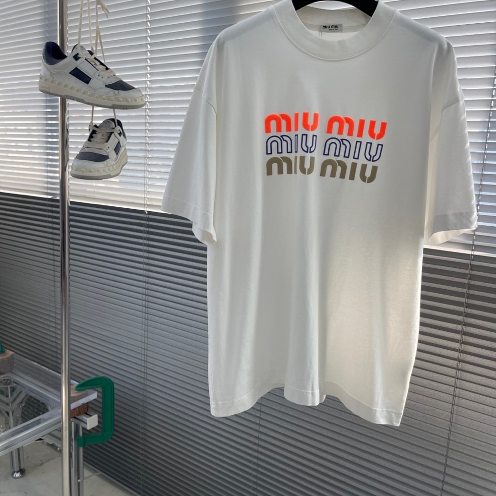 Miu Miu White Tee with Multicolor Logo